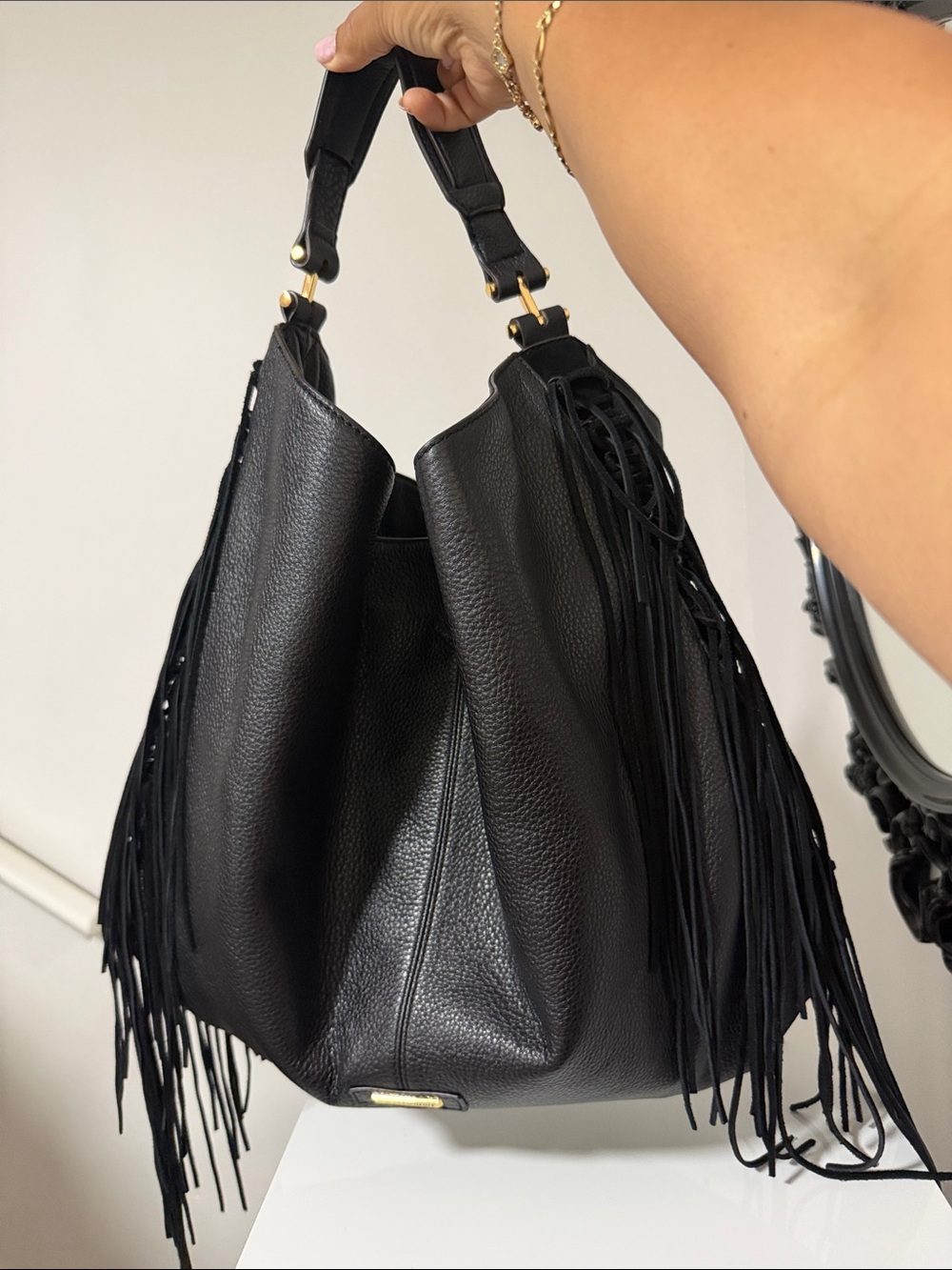 REBECCA  MINKOFF Black Fringe Leather Hobo Bag 🎀🎀🎀